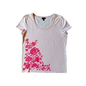 Talbots Womens Size Large Pink Floral Blouse Tee Boho